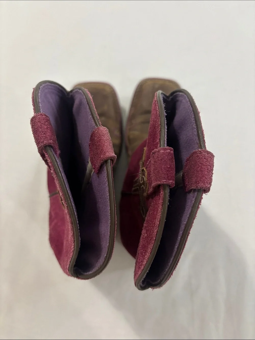 Ariat Girl’s Brown Leather and Magenta Suede Western Cowgirl Boots with Cross